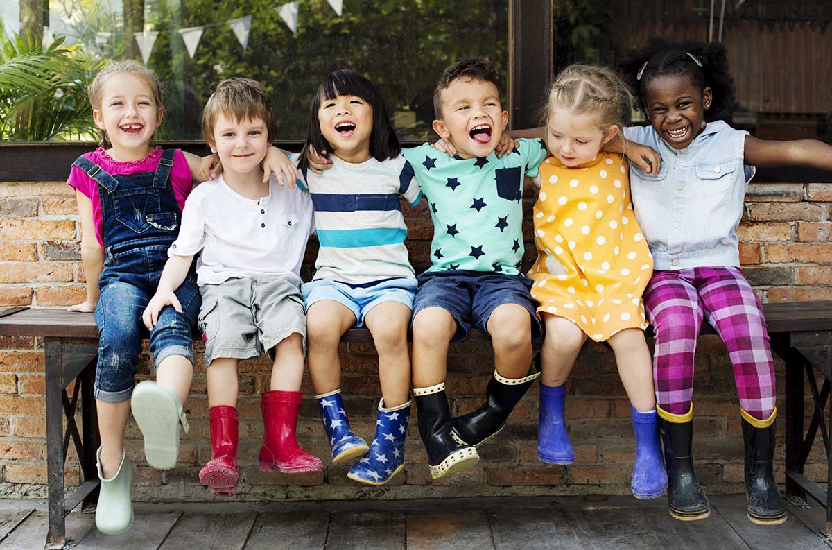 children seated on bench